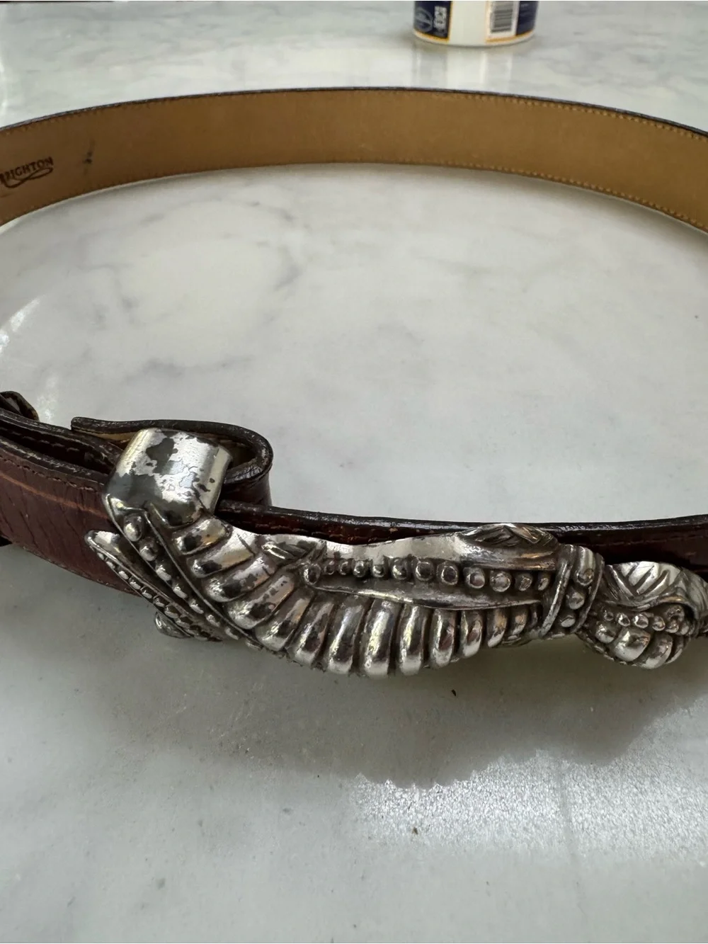 Brighton Rare Vintage Brown  Leather Belt with Silver Alligator Buckle Medium